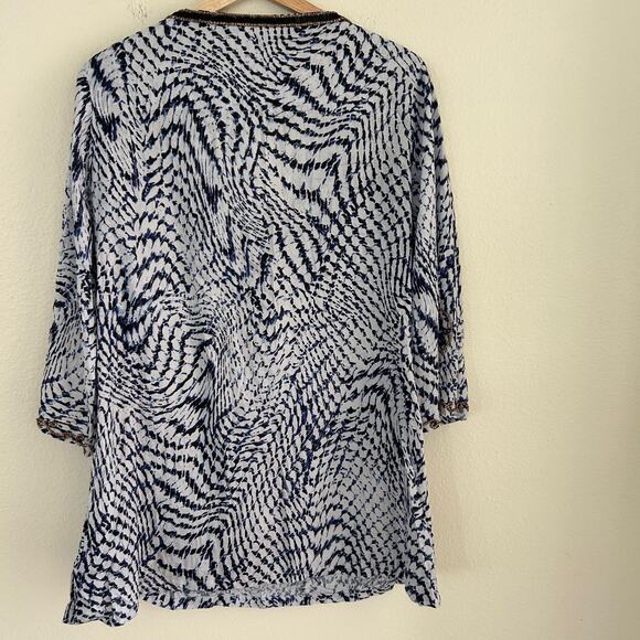 Soft Surroundings Shirt SZM Graphic Print Tunic Beaded V-neck Tie Front - Picture 6 of 10
